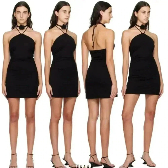 Reformation Amalia Knit Mini Dress Black Open Back Halter Neck Size L - Picture 1 of 7